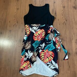 Floral Black Tank Dress with Wrap Skirt